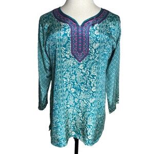 Maple Clothing Indian Kurti Tunic Sz 40 (L) Turquoise Purple Pink, Made in India